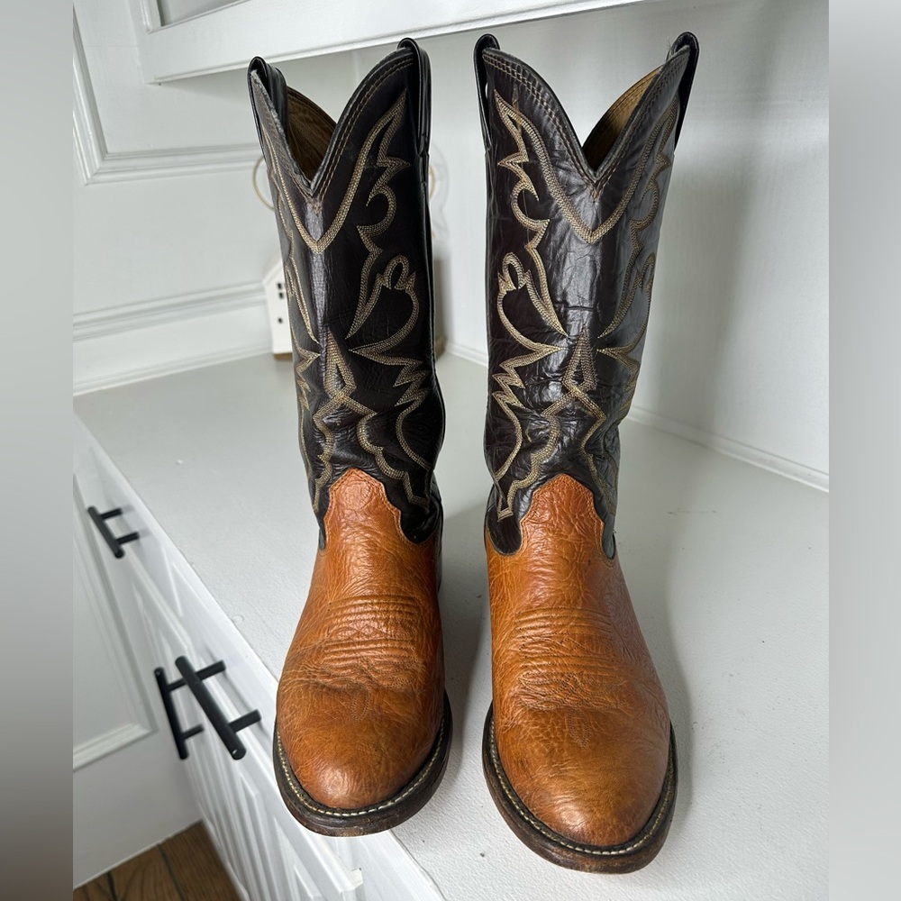 Vintage Larry Mahan Two-Tone Brown Leather Western Cowboy Boots – Women’s 8.5 - Picture 3 of 9